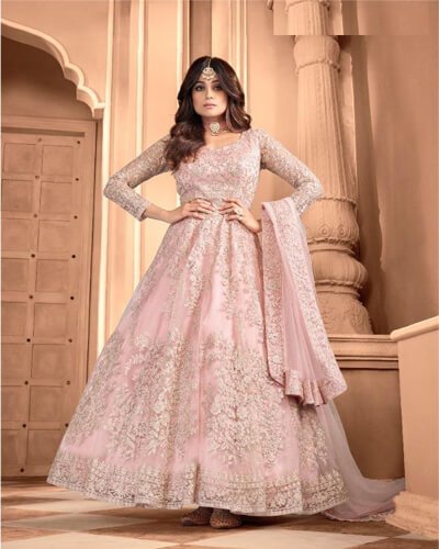 Stunning Teal Women Butterfly Net Wedding Anarkali Gown Suit