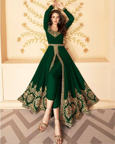 Women Dark Green Anarkali Gown Suit