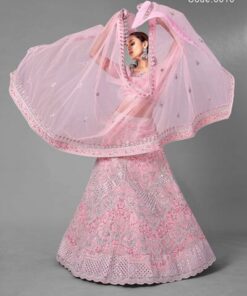Women Pink Embroidered Bridal Lehenga