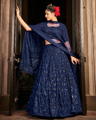 Buy Aqua Blue Embroidered Net Wedding Wear Lehenga Choli Online from  EthnicPlus for ₹8,499.00