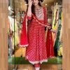 INDIAN WOMEN PURE COTTON HAND BLOCK PRINTED FESTIVAL WEAR FLARED KURTI WITH PANT & DUPATTA