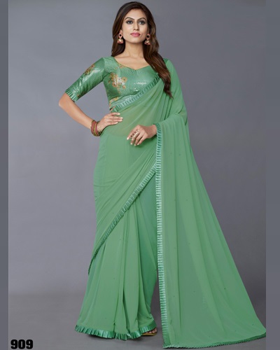 ARYA VOLUME 34 D.NO 909 INDIAN WOMEN DESIGNER PARTY WEAR HEAVY EMBROIODERED COCKTAIL SAREE
