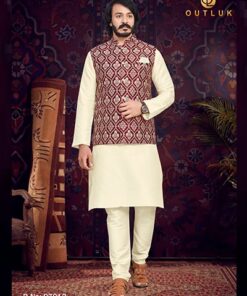 OUTLOOK D.NO 97012 INDIAN TRADITIONAL FESTIVAL WEAR MENS KURTA PAJAMA WITH JACKET SET