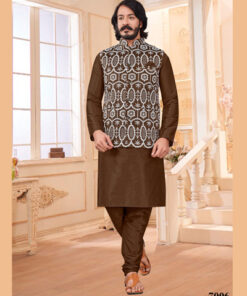 OUTLOOK D.NO 7006 INDIAN TRADITIONAL FESTIVAL WEAR MENS KURTA PAJAMA WITH JACKET SET
