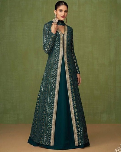 SAYURI D.NO 5197 INDIAN WOMEN HEAVY EMBROIDERED PARTY WEAR DESIGNER ANARKALI GOWN SUIT