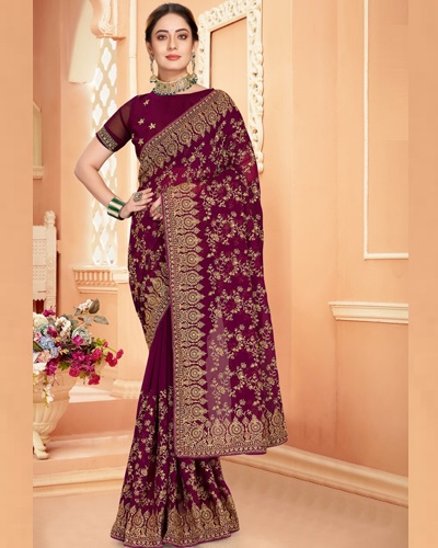 NARI FASHION D.NO 1515 INDIAN WOMEN HEAVY EMBROIDERY GEORGETTE PARTY WEAR DESIGNER SAREE