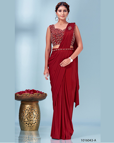 AMOHA D.NO 1016043 INDIAN WOMEN IMPORTED LYCRA READY TO WEAR DESIGNER PARTY WEAR SAREE