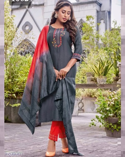 SHASHWAT D.NO 1002 INDIAN WOMEN THREAD EMBROIDERY FESTIVAL WEAR DESIGNER PANT SUJIT COLLECTION