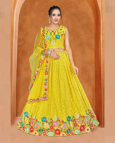 AMOHA D.NO C-1937 INDIAN WOMEN PURE GEORGETTE PARTY WEAR HEAVY EMBROIDERED LEHENGA CHOLI DUPATTA