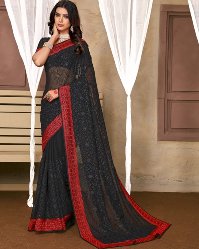 NARI FASHION D.NO 1556 INDIAN WOMEN HEAVY EMBROIDERY PARTY WEAR GEORGETTE SAREE