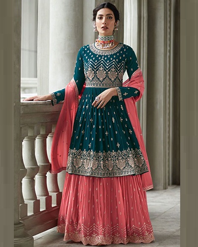 AASHIRWAD D.NO 9431 INDIAN WOMEN HEAVY EMBROIDERY PARTY WEAR DESIGNER FLARED SUIT WITH SKIRT