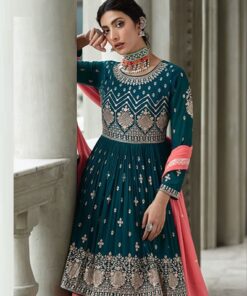 AASHIRWAD D.NO 9431 INDIAN WOMEN HEAVY EMBROIDERY PARTY WEAR DESIGNER FLARED SUIT WITH SKIRT