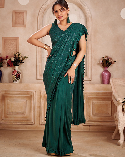AMOHA D.NO 101852 INDIAN WOMEN HEAVY SEQUINS EMBROIDERY PARTY WEAR READY TO WEAR SAREE